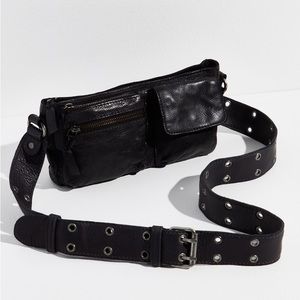 Free People Wade Leather Sling Bag - Patent Leather Black